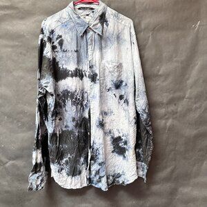 Gorgeous NZ Linen Black Tie Dye Shirt Long Sleeve Size 3X  Blue UNISEX